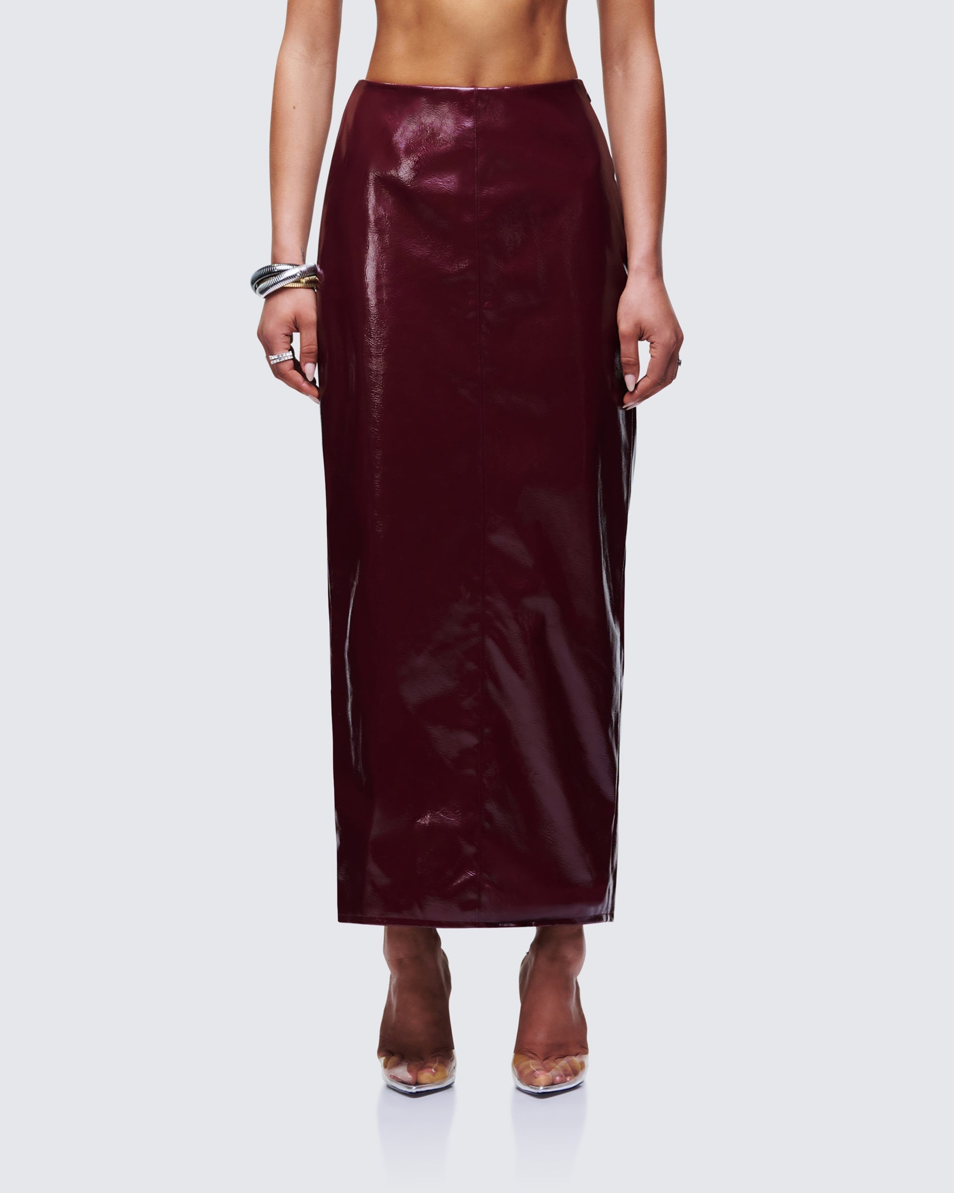 Finesse Matilde Plum Vegan Leather Pencil Midi Skirt