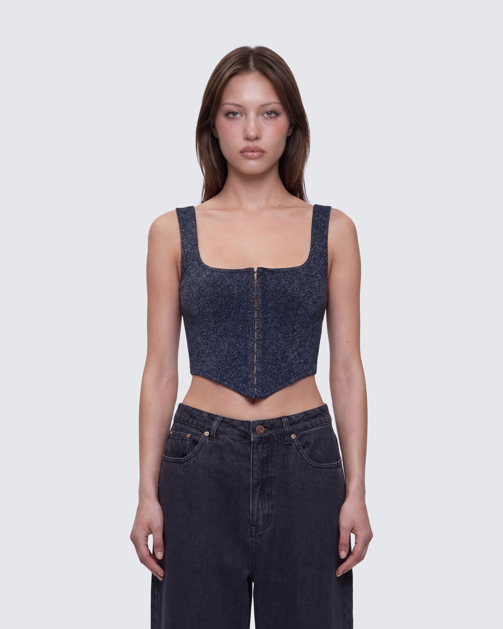 Finesse Jarvis Black Metallic Hook & Eye Corset