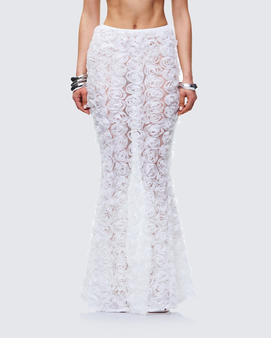 Finesse Ambrose White 3D Flower Maxi Skirt