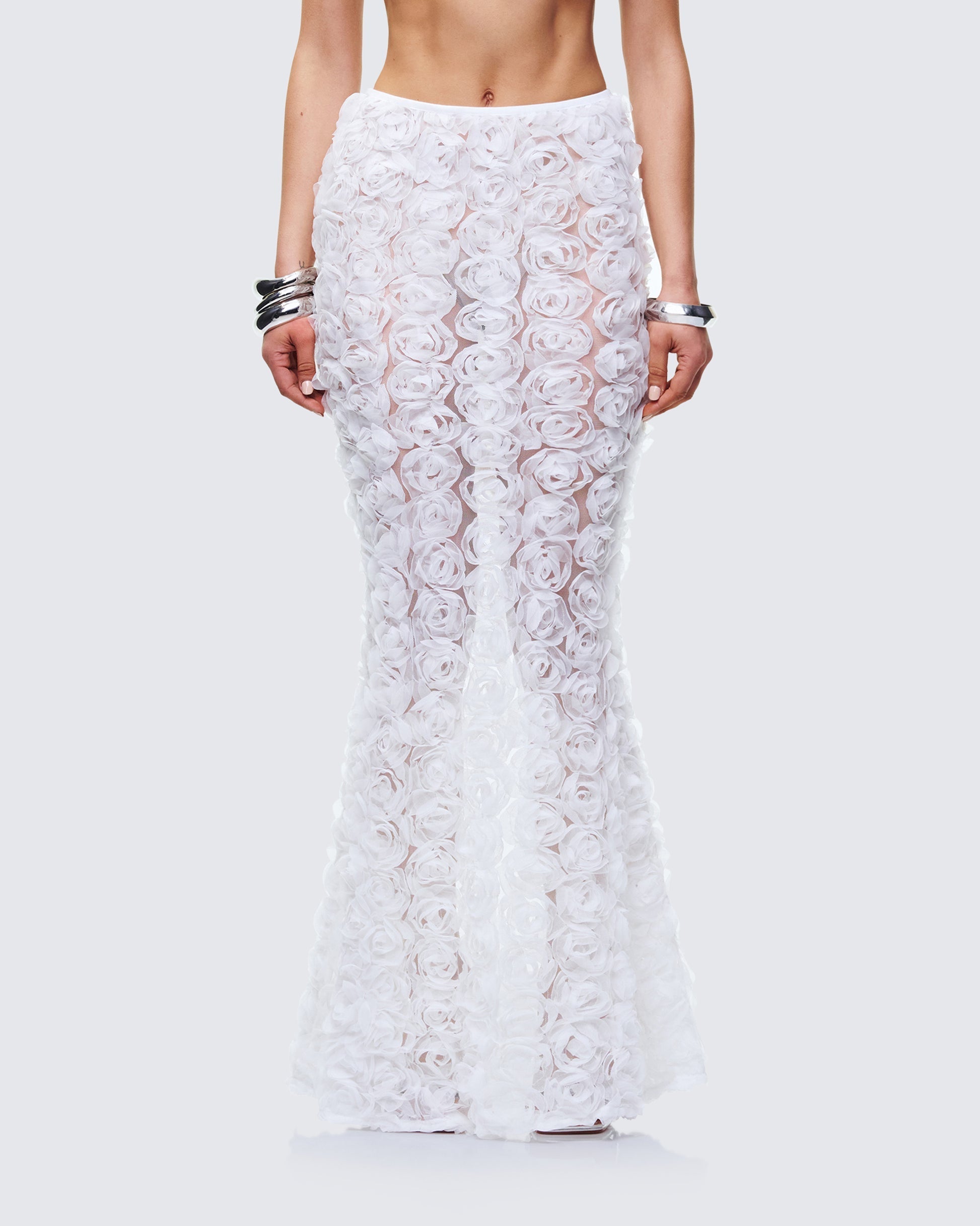 Finesse Ambrose White 3D Flower Maxi Skirt
