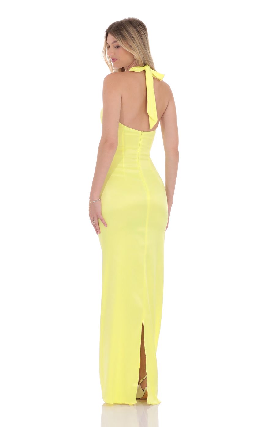 Lucy In The Sky Satin Halter Maxi Dress in Yellow 1