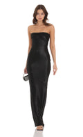 Lucy In The Sky Strapless Satin Open Back Dress in Black