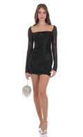 Lucy In The Sky Sequin Long Sleeve Dress in Black