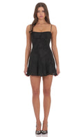 Lucy In The Sky Textured Pattern A-line Dress in Black