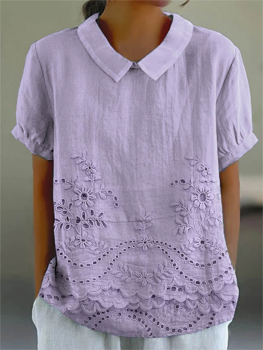 Nabalu Women’s Embroidered Blouse – Short Sleeve Collared Top