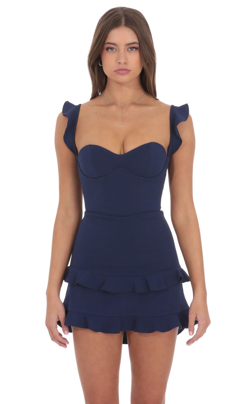 Lucy In The Sky Ruffle Bodycon Dress in Navy