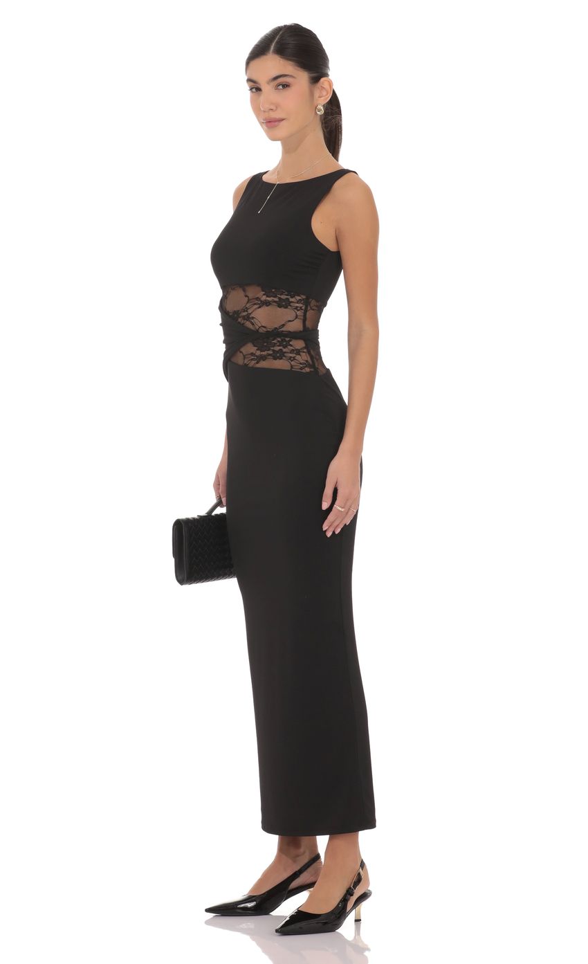 Lucy In The Sky Lace Cutout Maxi Dress in Black