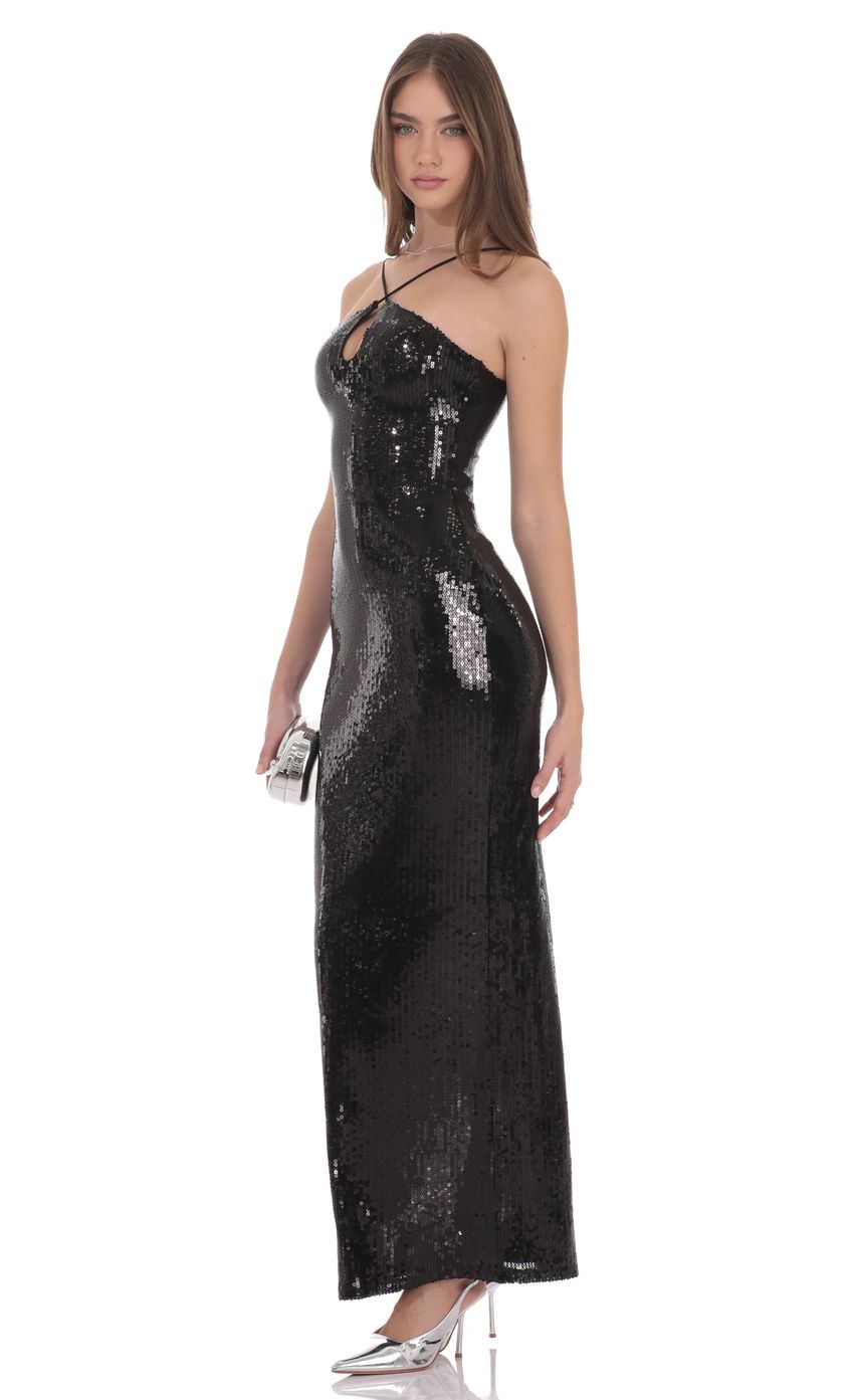 Lucy In The Sky Sequin Keyhole Maxi Dress in Black