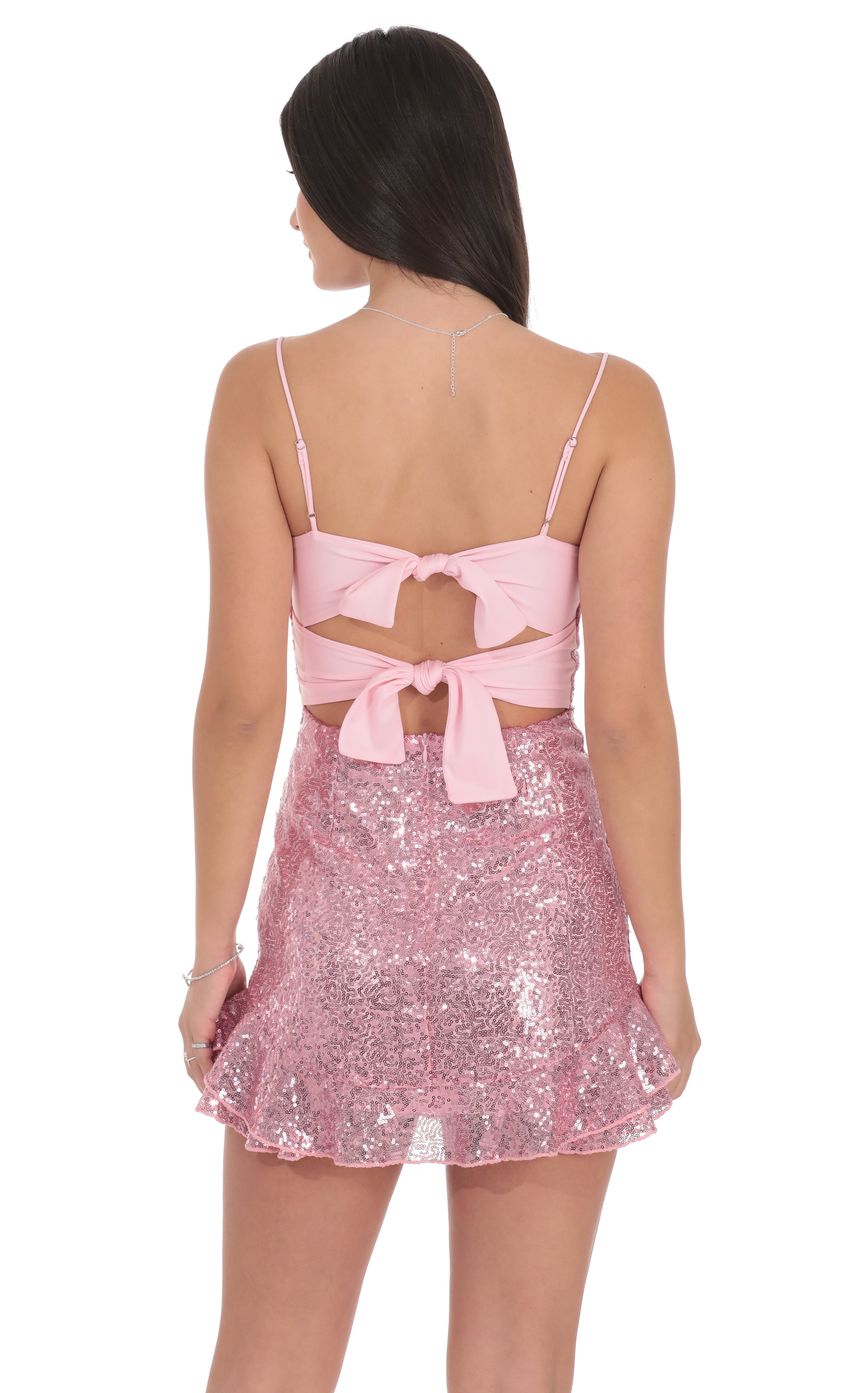 Lucy In The Sky Sequin Ruffle Dress in Pink