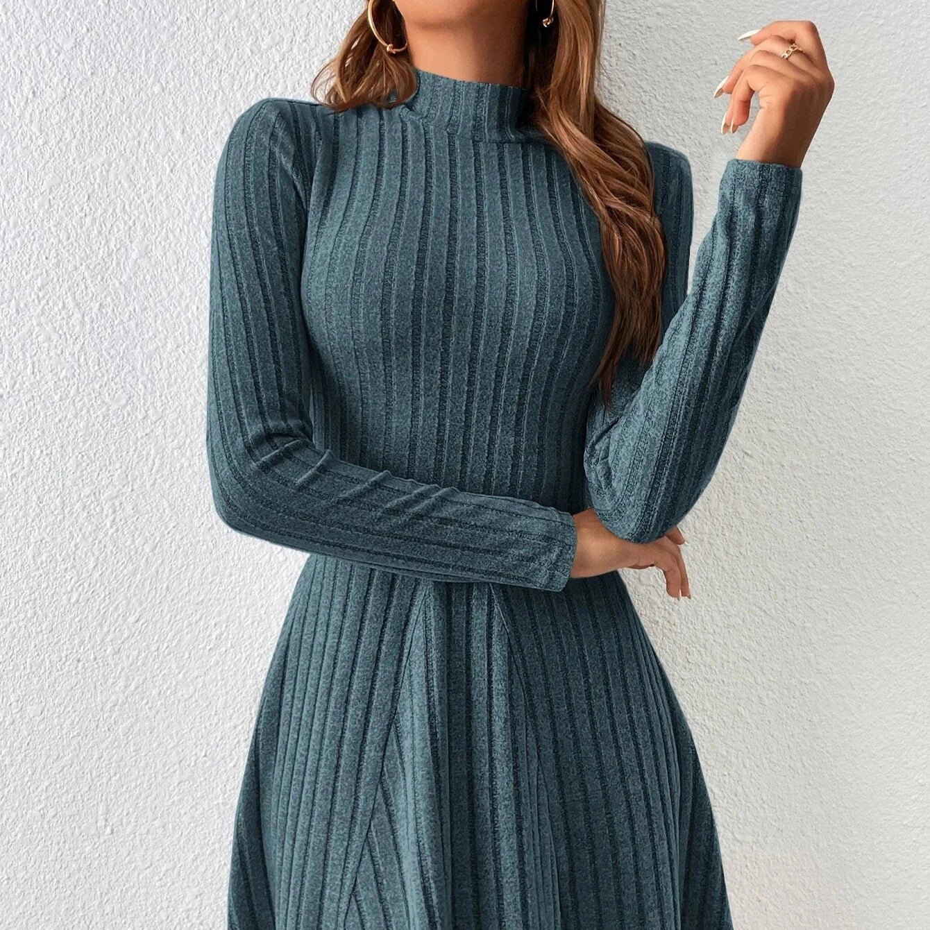Nabalu Vaelora | Women’s Ribbed Long Sleeve Fit and Flare Mini Dress