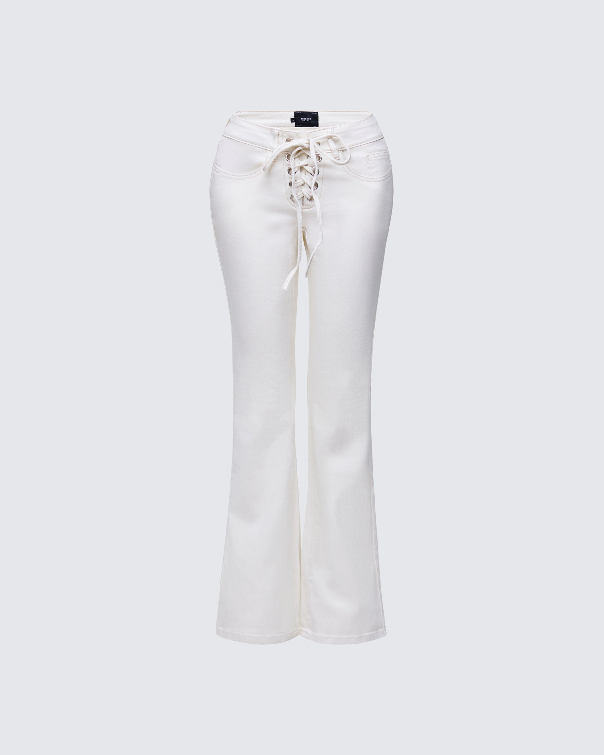 Finesse Abiola Ivory Denim Lace Up Jeans