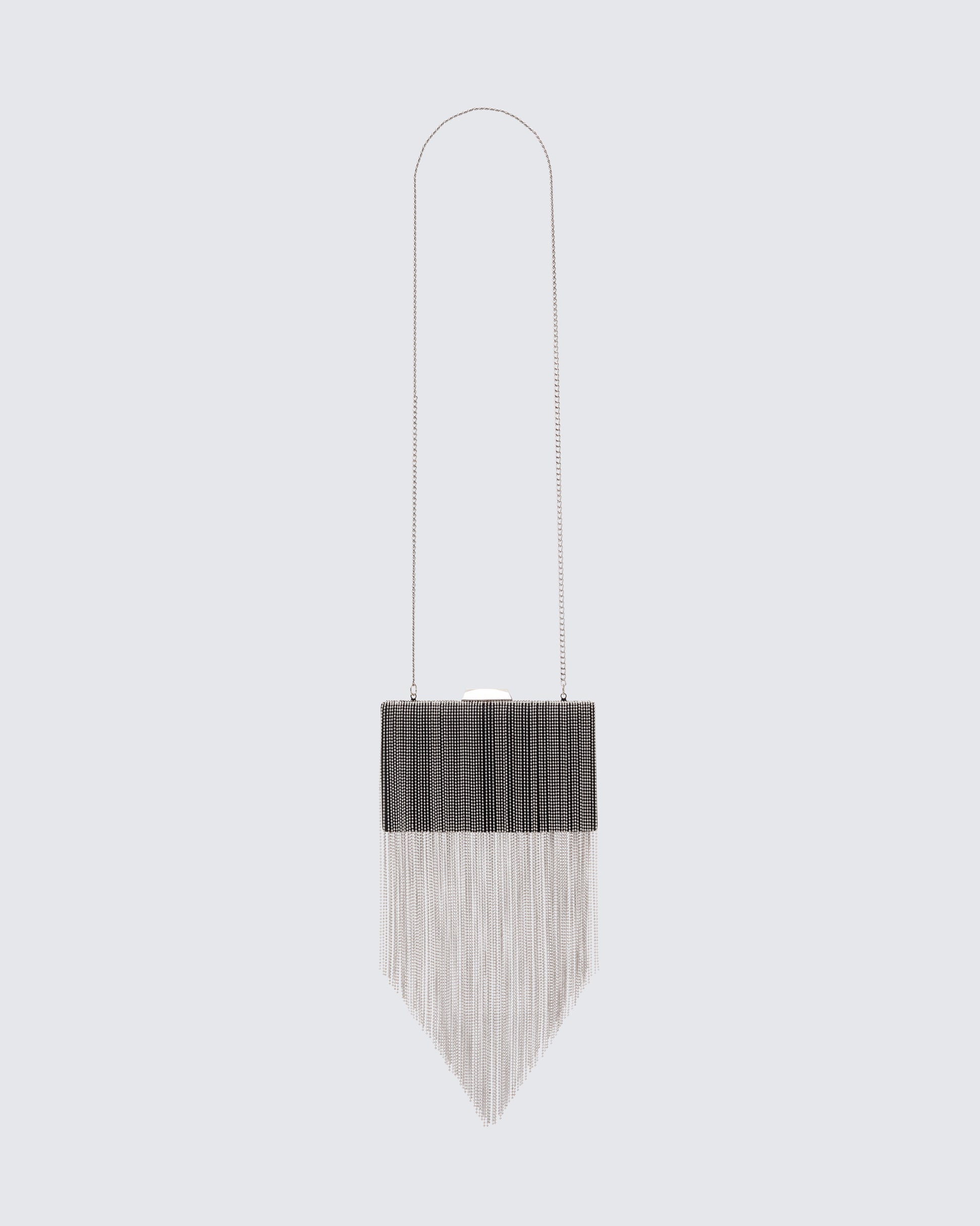 Finesse Acadia Black Gunmetal Chainmail Fringe Clutch