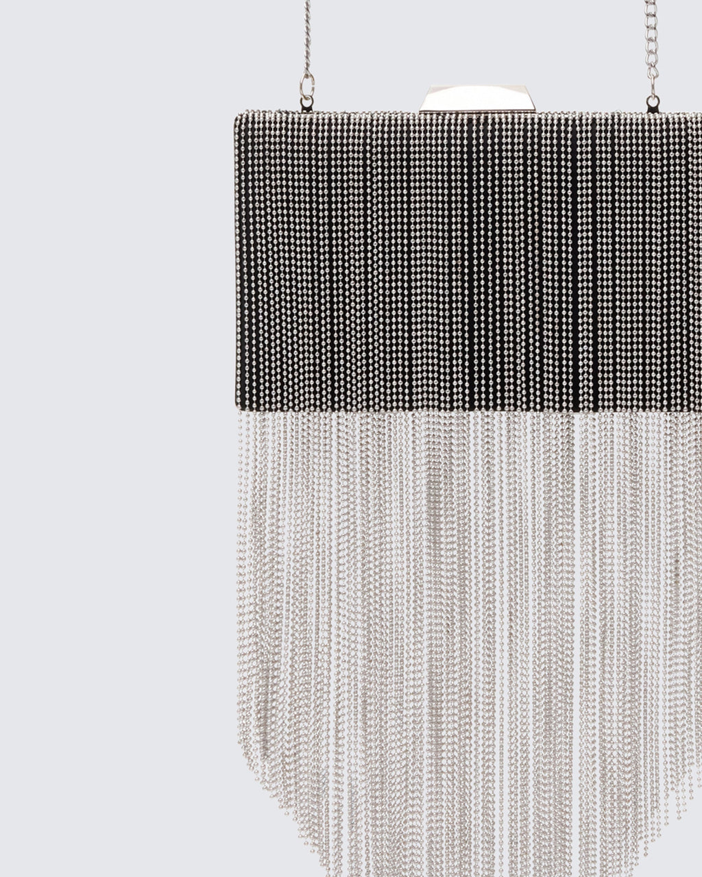 Finesse Acadia Black Gunmetal Chainmail Fringe Clutch