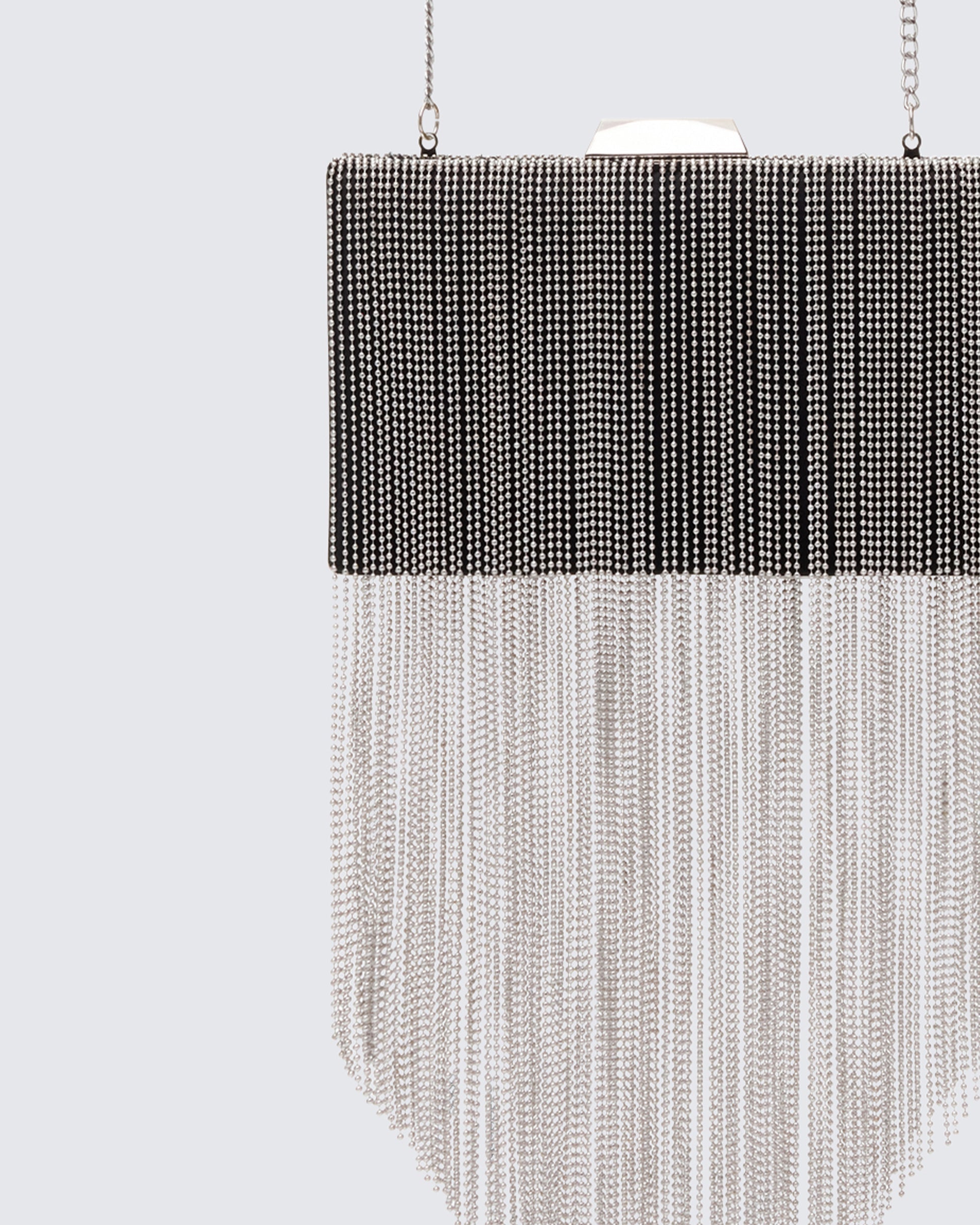 Finesse Acadia Black Gunmetal Chainmail Fringe Clutch