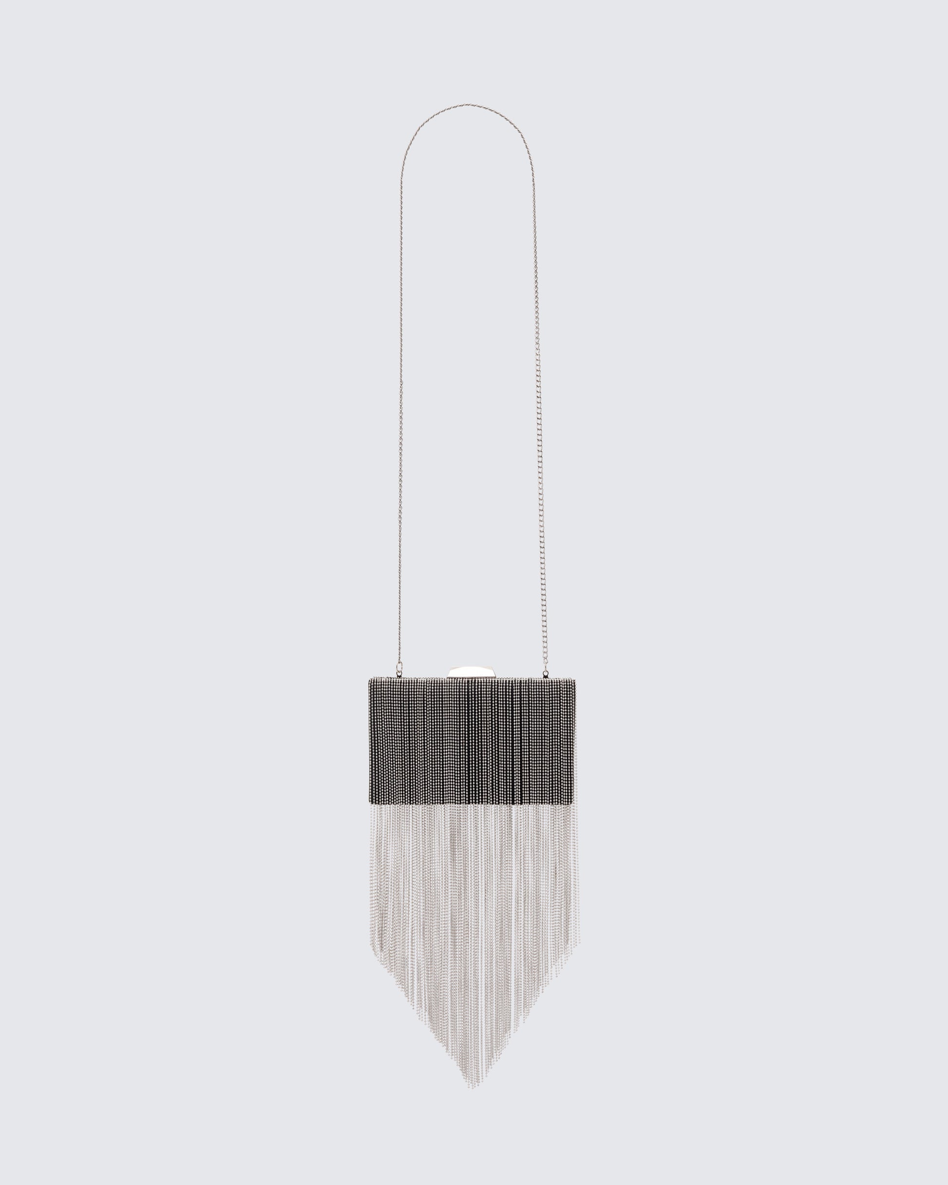 Finesse Acadia Black Gunmetal Chainmail Fringe Clutch