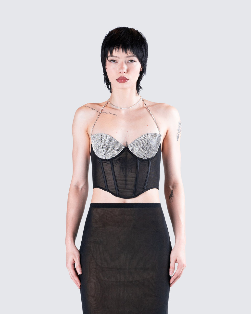 Aela Black Rhinestone Corset Top