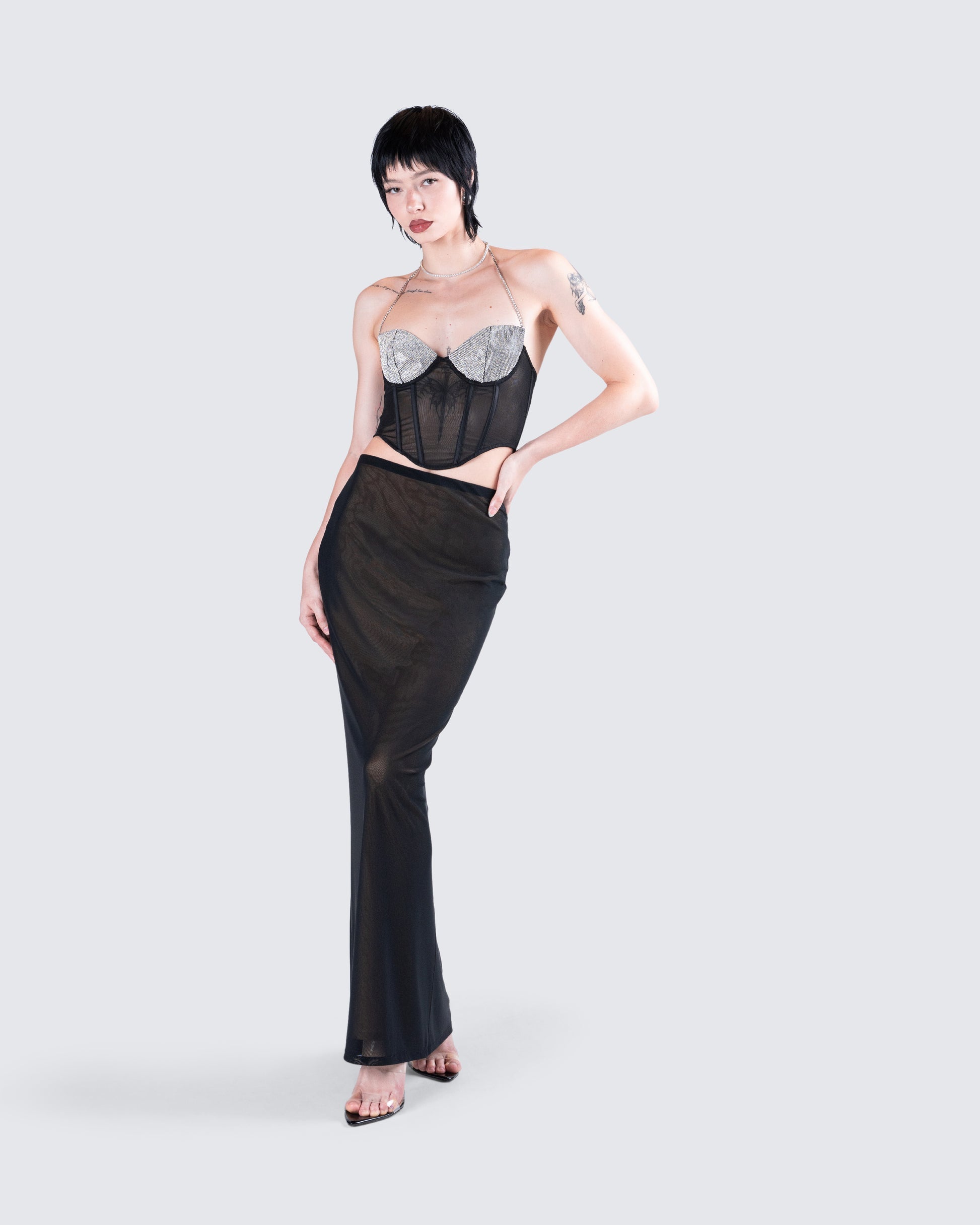 Aela Black Rhinestone Corset Top