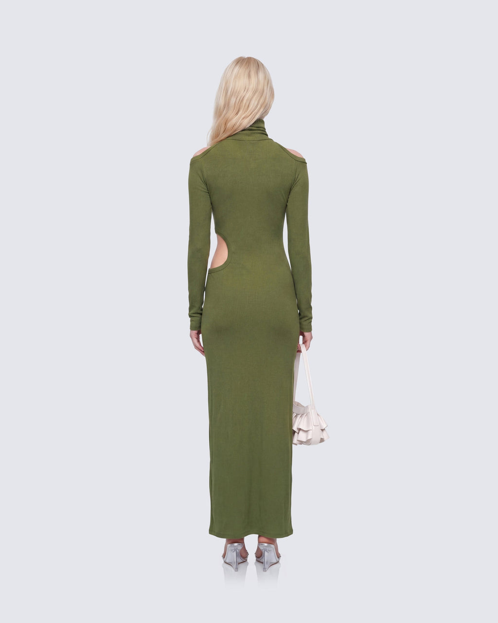 Finesse Aiko Olive Ribbed Cutout Maxi Dress