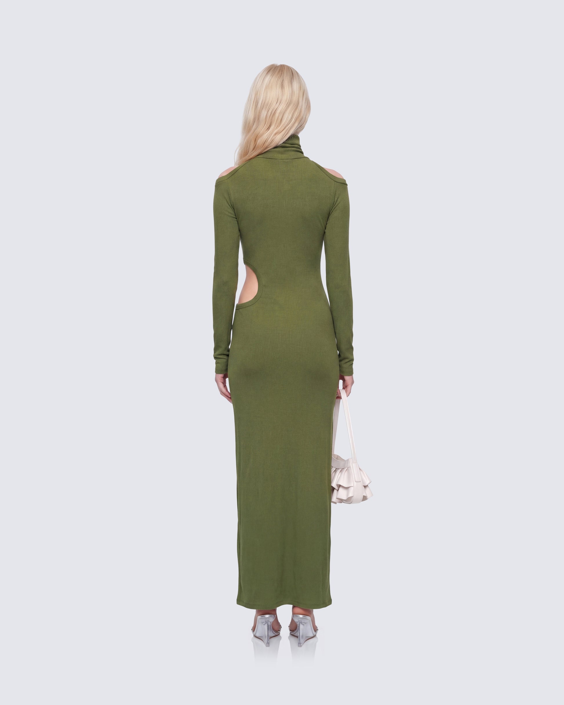 Finesse Aiko Olive Ribbed Cutout Maxi Dress