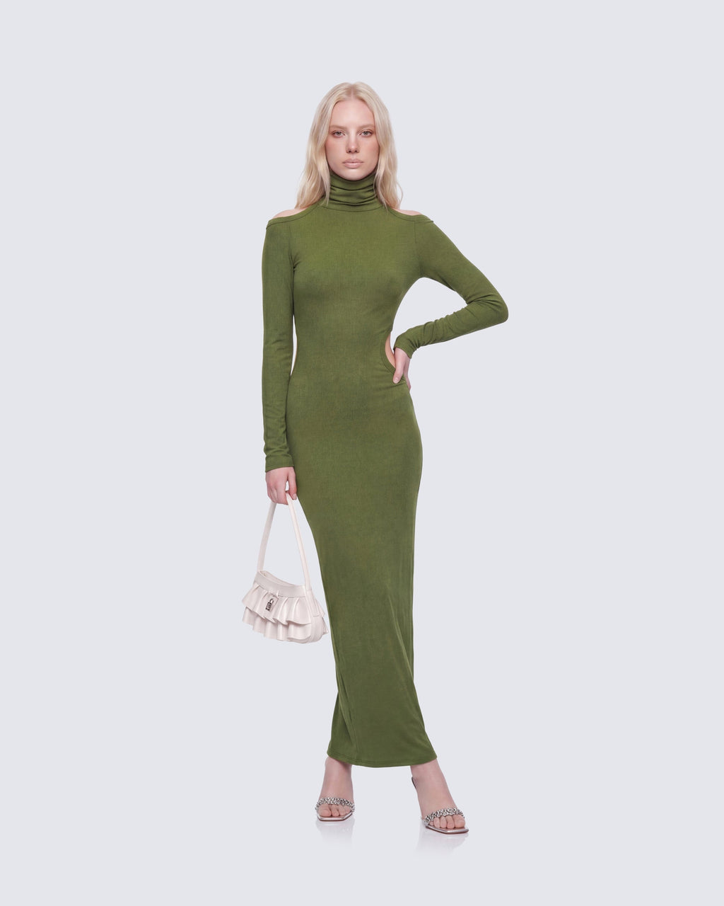 Finesse Aiko Olive Ribbed Cutout Maxi Dress