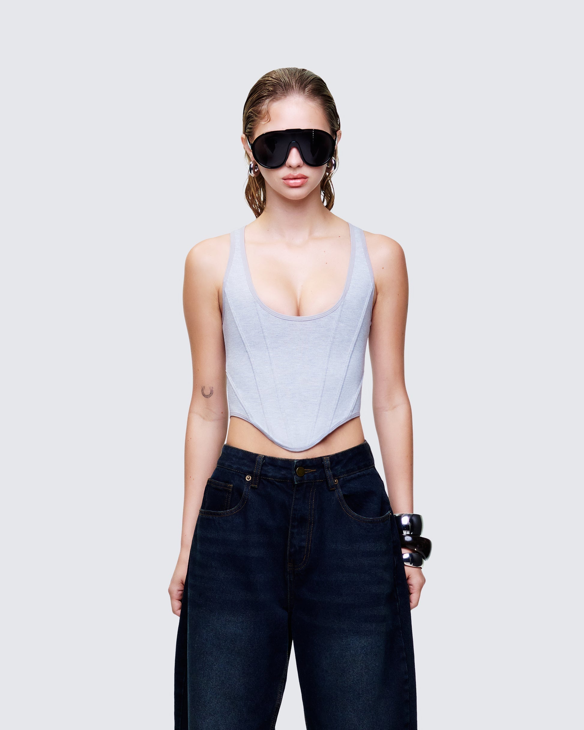 Finesse Allie Grey Jersey Corset Top