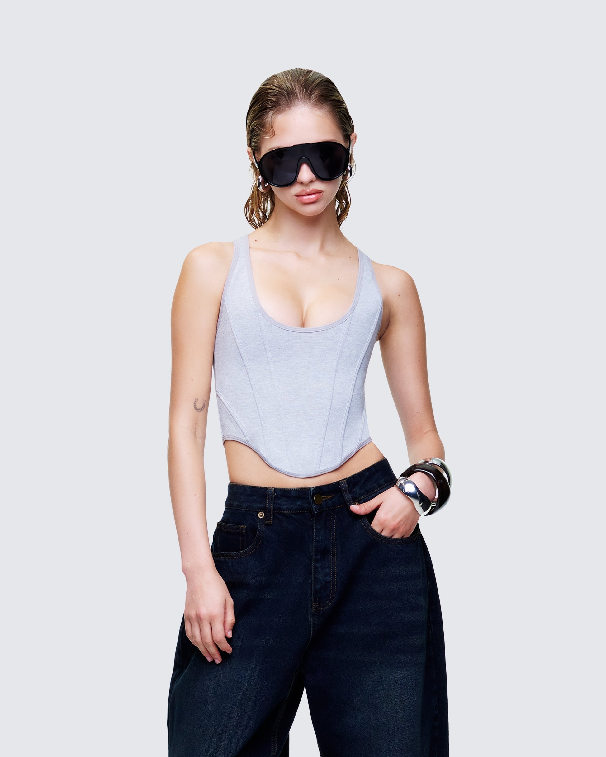 Finesse Allie Grey Jersey Corset Top