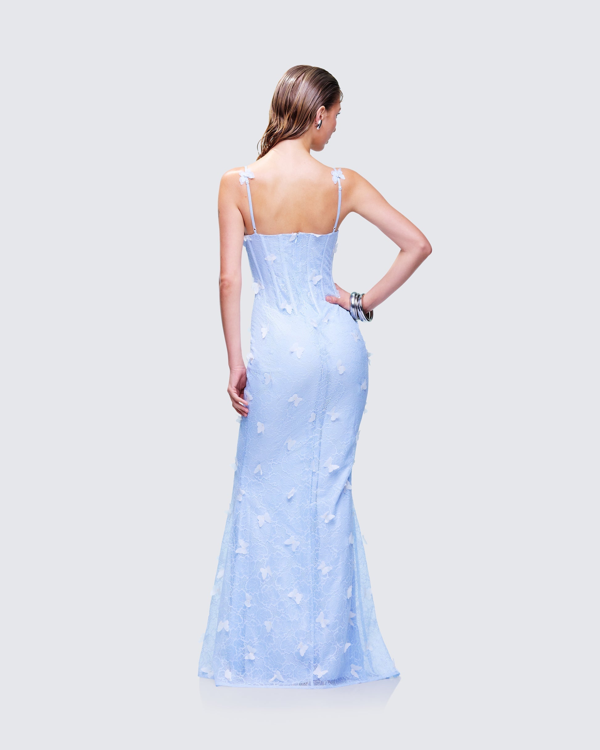 Alma Blue Butterfly Lace Maxi Dress