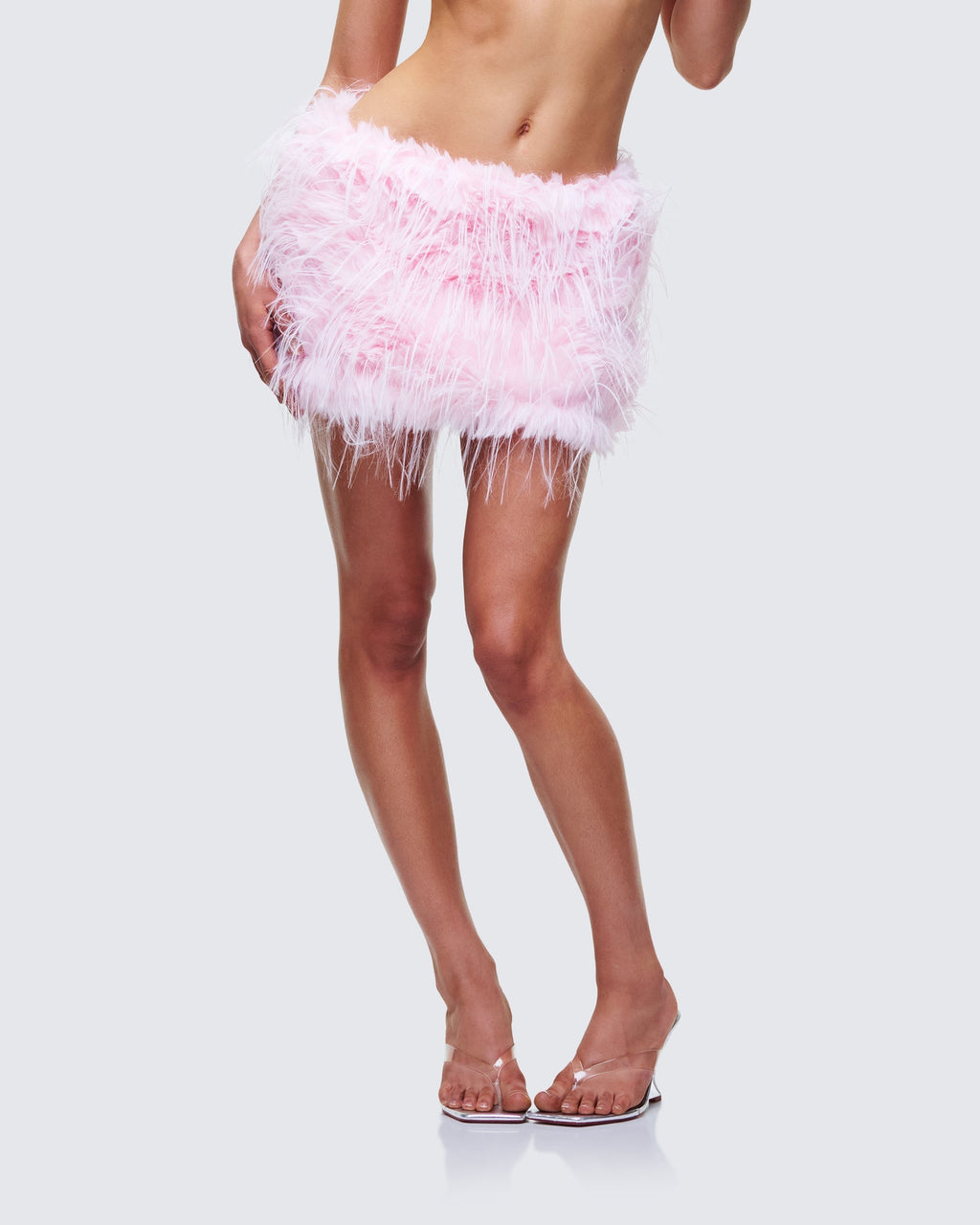 Finesse Amal Pink Feathered Mini Skirt