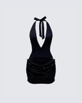 Finesse Anarosa Black Halterneck Plunging Mini Dress
