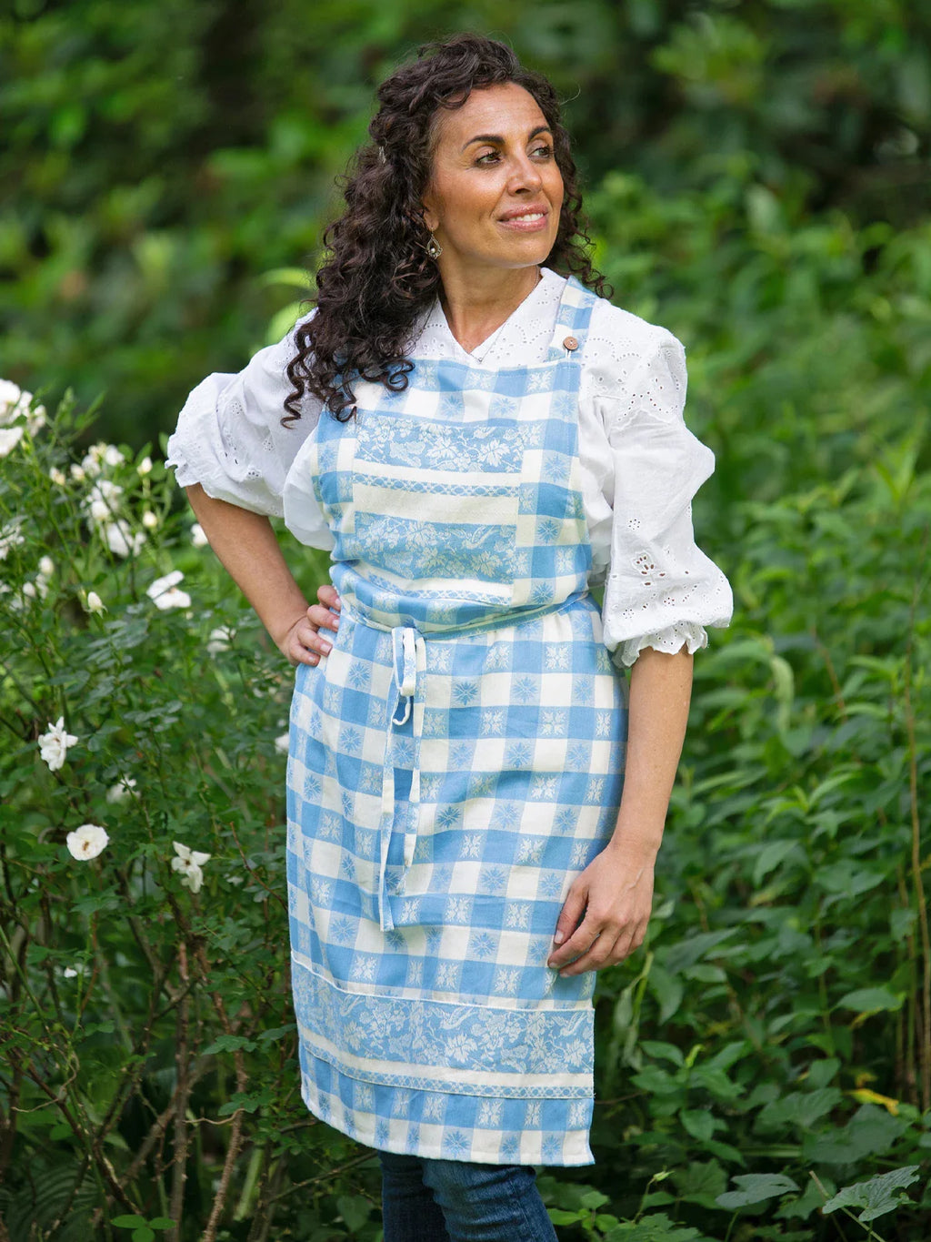 April Cornell Charm Jacquard Chef Apron - Blue