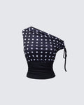 Finesse Ariana Black Polka Mesh Off Shoulder Top