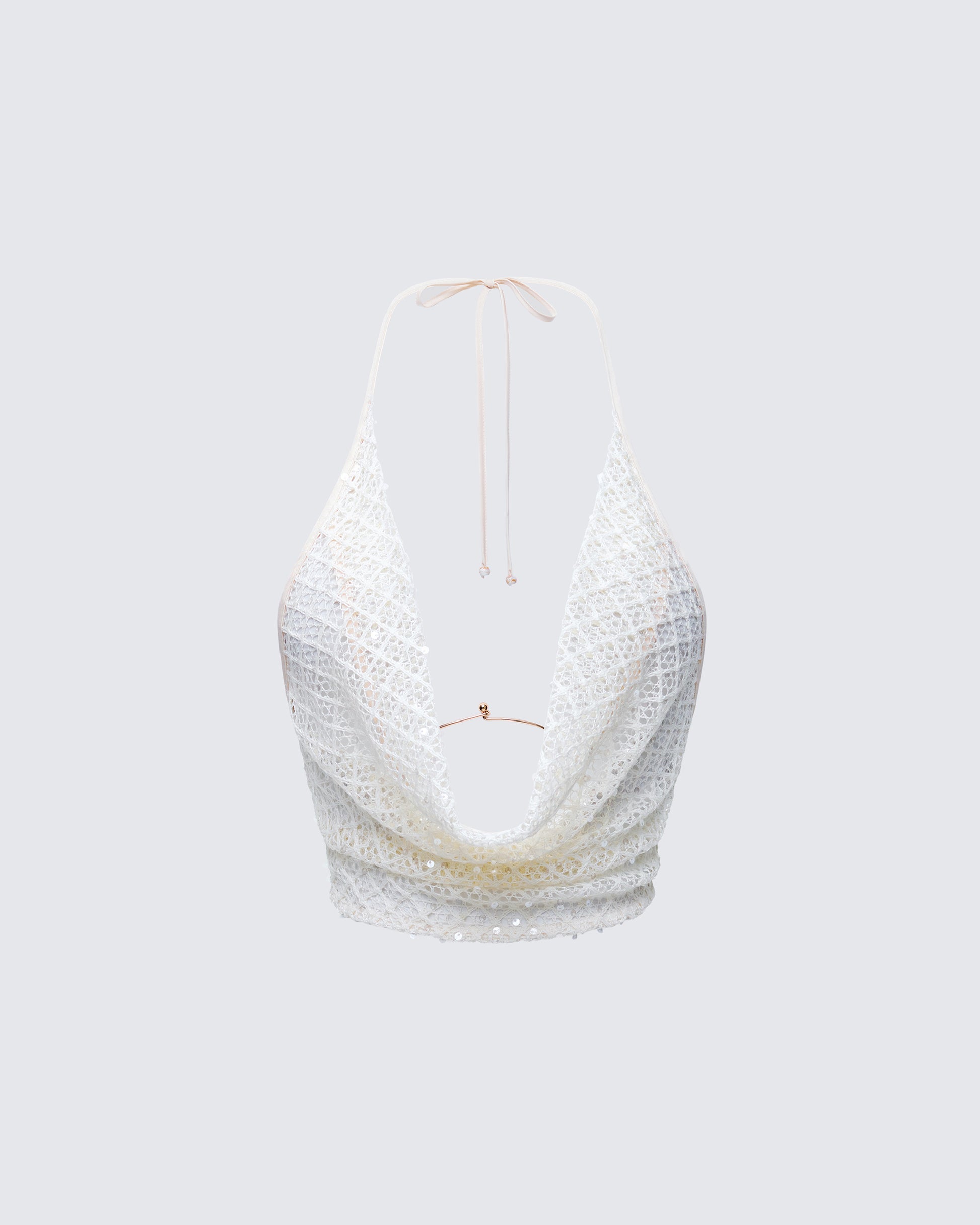 Finesse Arielle Cream Crochet Cowl Neck Top