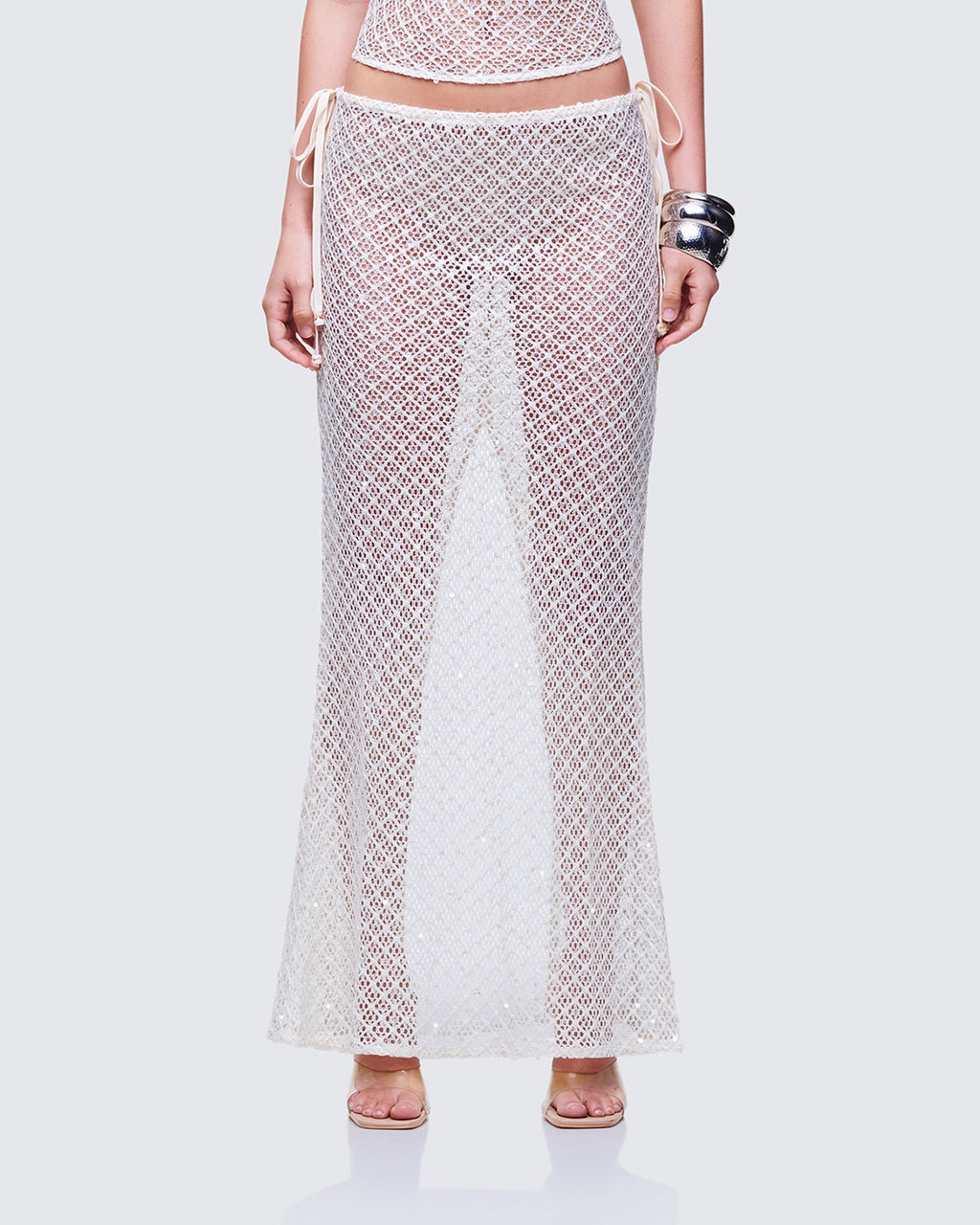 Finesse Arielle Cream Crochet Gathered Maxi Skirt