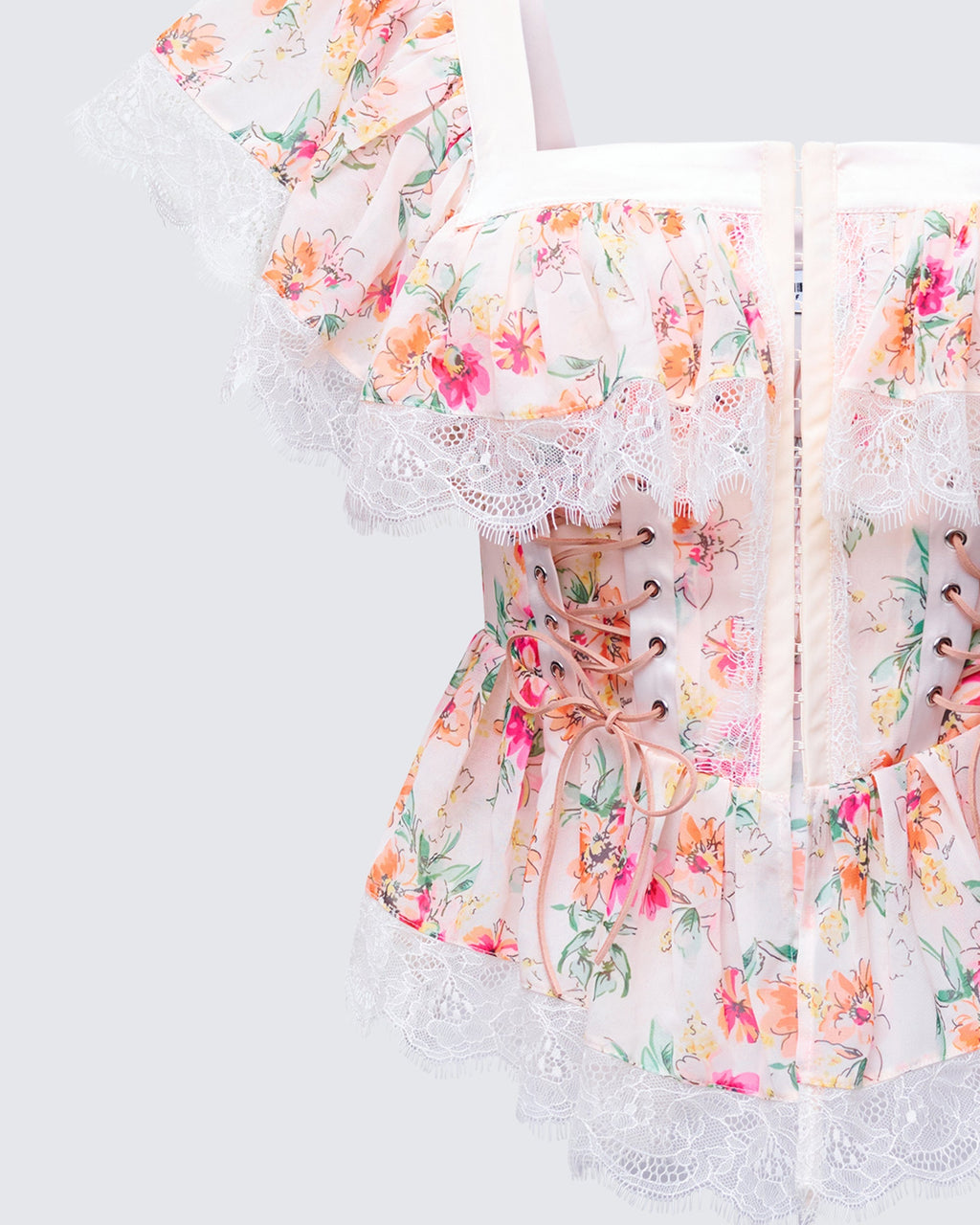 Finesse Aroa Ivory Floral Print Peplum Top