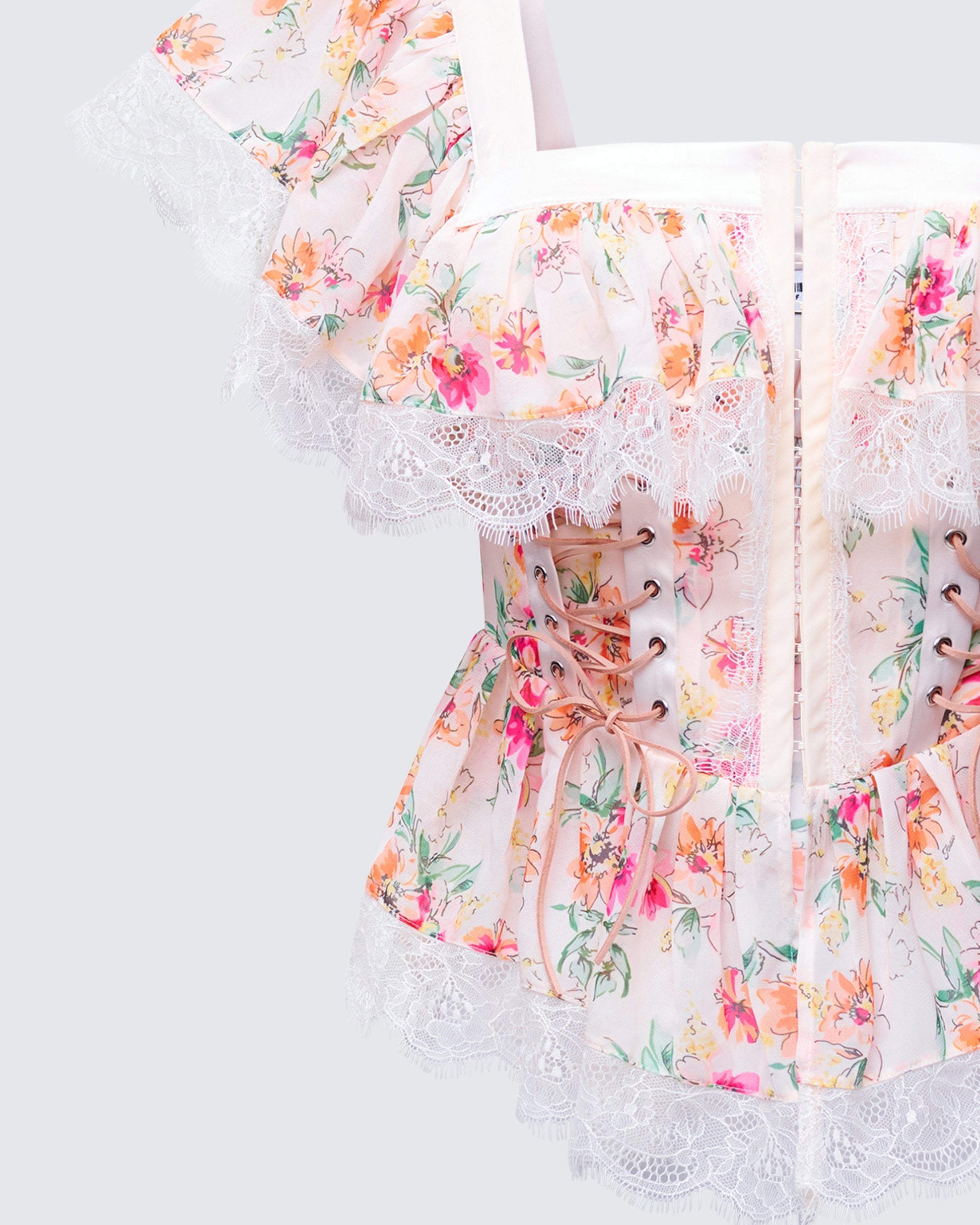 Finesse Aroa Ivory Floral Print Peplum Top