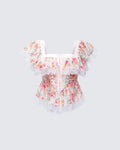 Finesse Aroa Ivory Floral Print Peplum Top