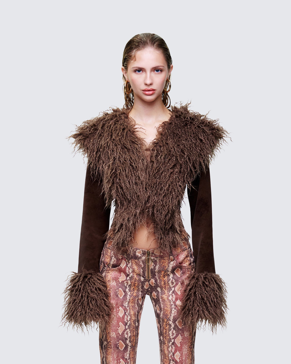 Finesse Athena Brown Fur Lapel Jacket