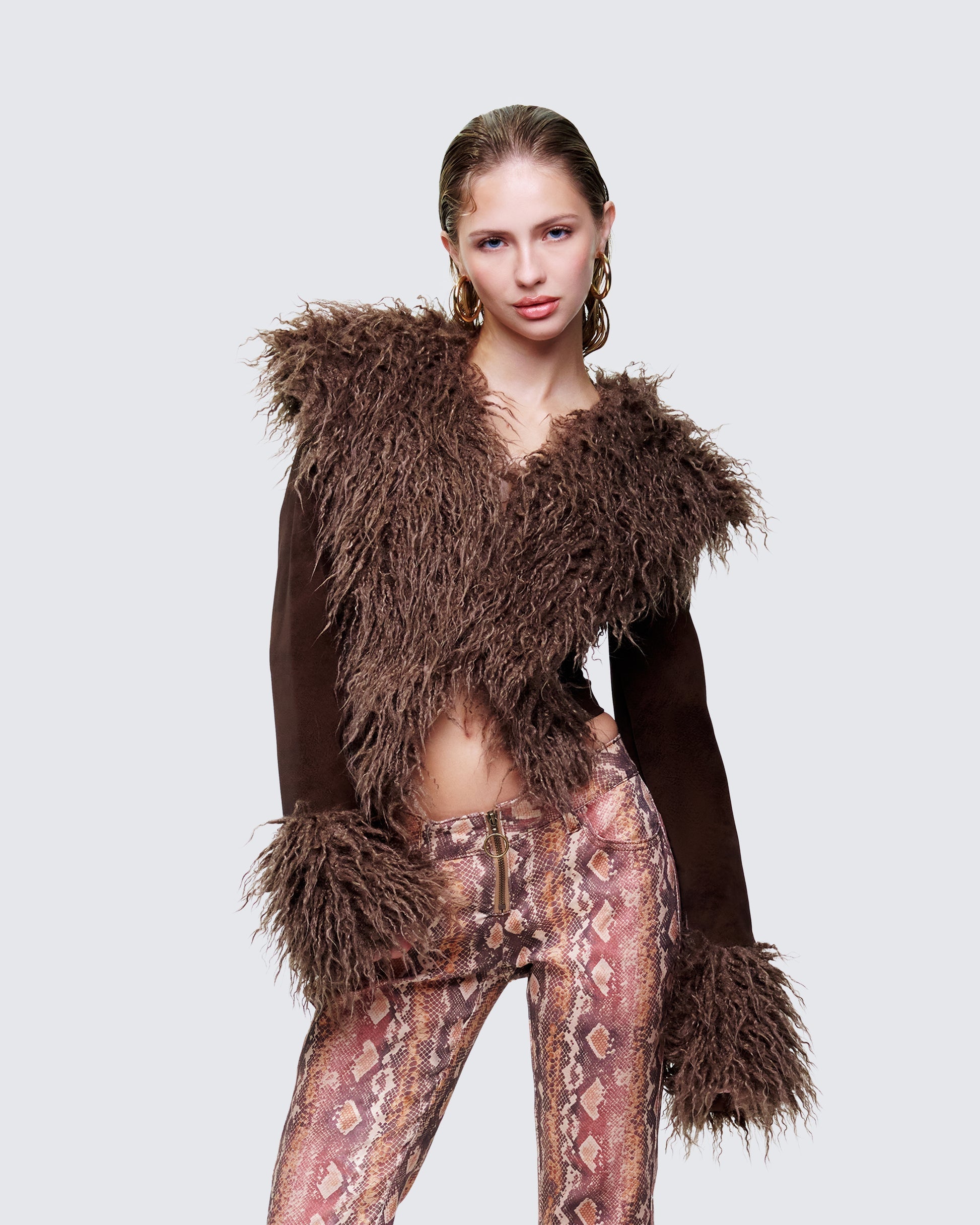 Finesse Athena Brown Fur Lapel Jacket