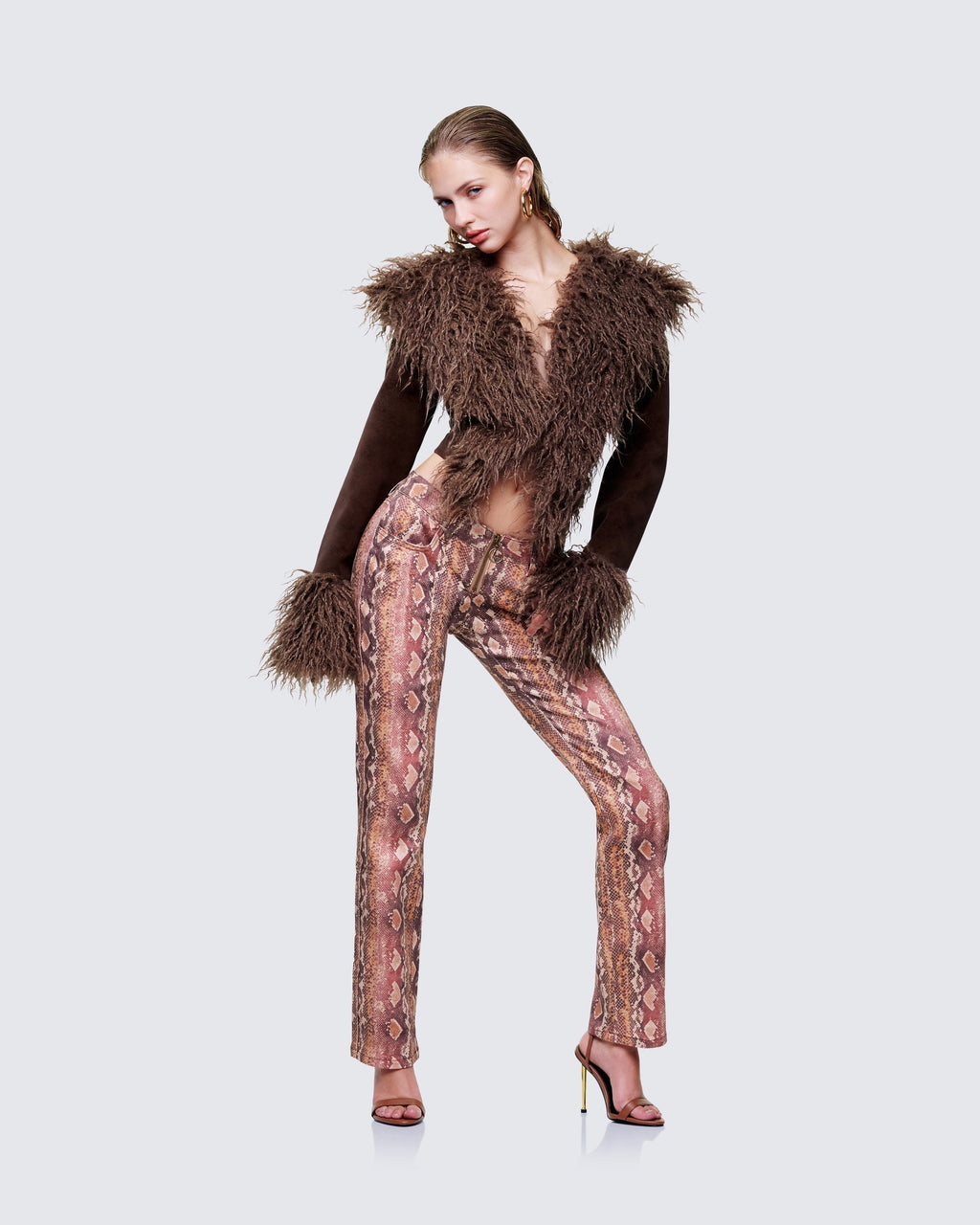 Finesse Athena Brown Fur Lapel Jacket