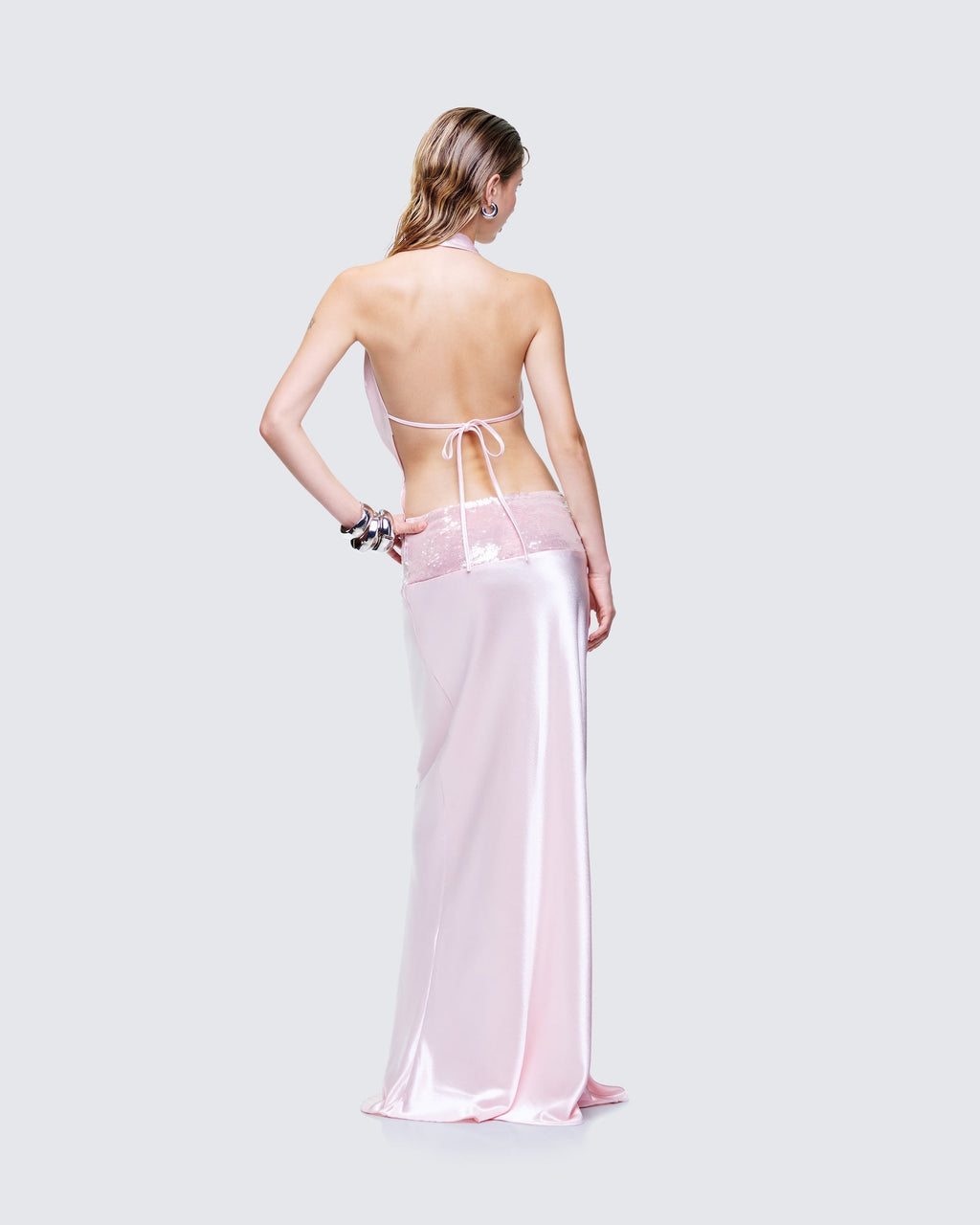 Finesse Athena Pink Sequin Open Back Maxi Dress