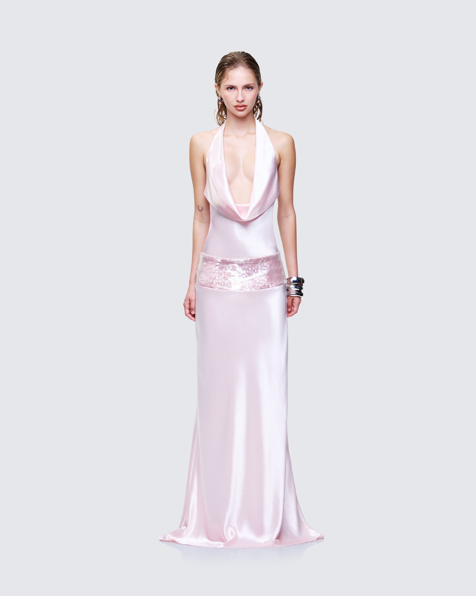 Finesse Athena Pink Sequin Open Back Maxi Dress