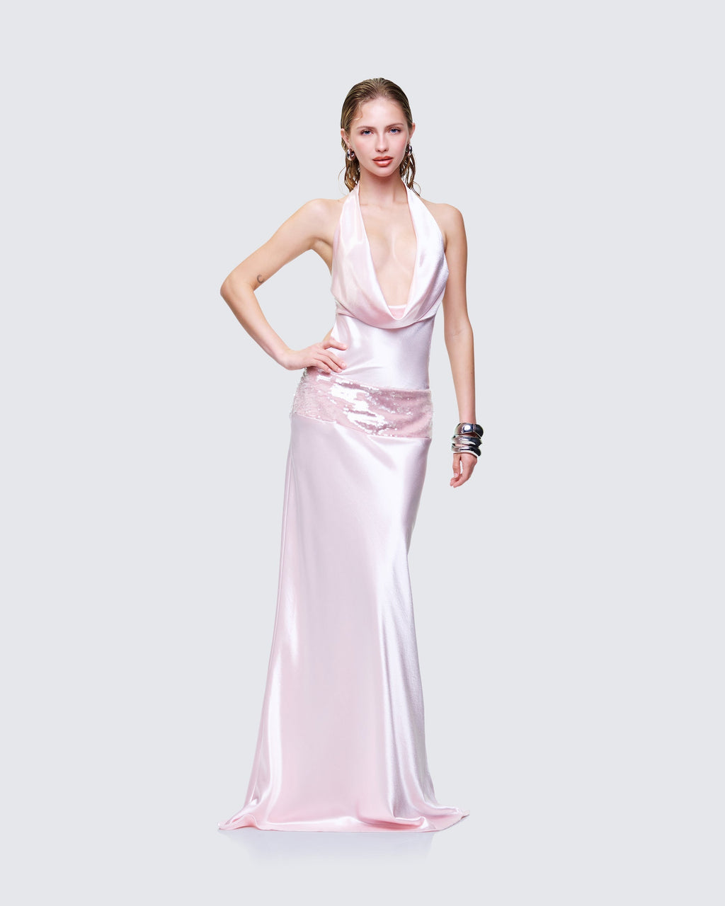 Finesse Athena Pink Sequin Open Back Maxi Dress