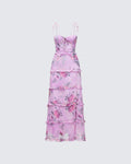 Finesse Aven Multi Printed Satin Ruffle Maxi Dress