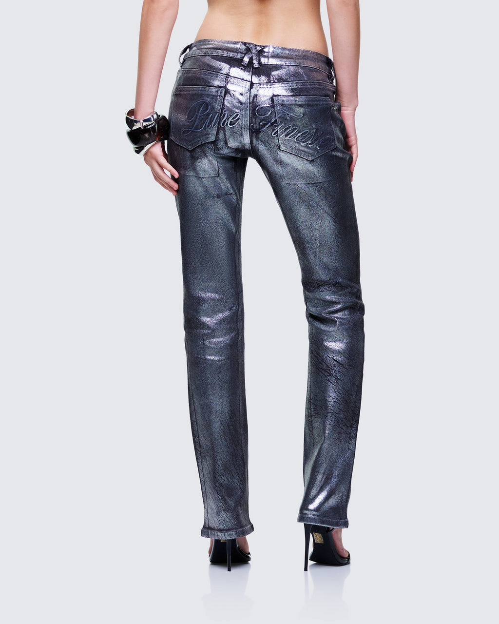 Finesse Averi Black Denim Foil Graphic Jeans