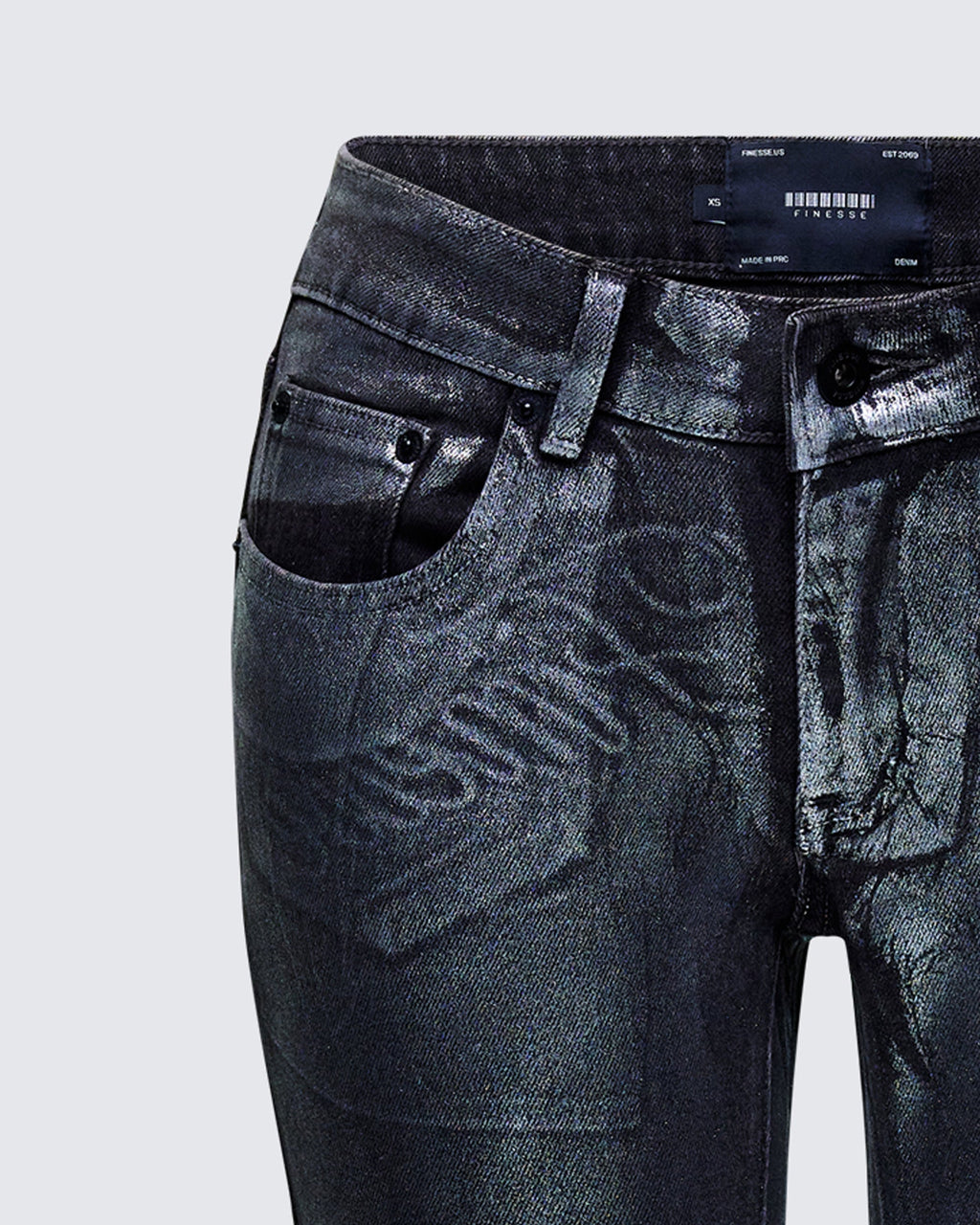 Finesse Averi Black Denim Foil Graphic Jeans