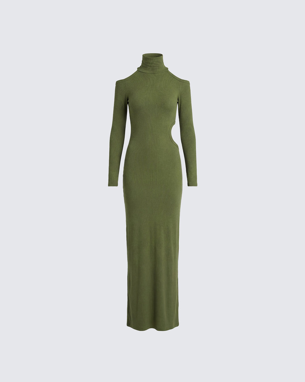 Finesse Aiko Olive Ribbed Cutout Maxi Dress