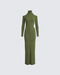Finesse Aiko Olive Ribbed Cutout Maxi Dress