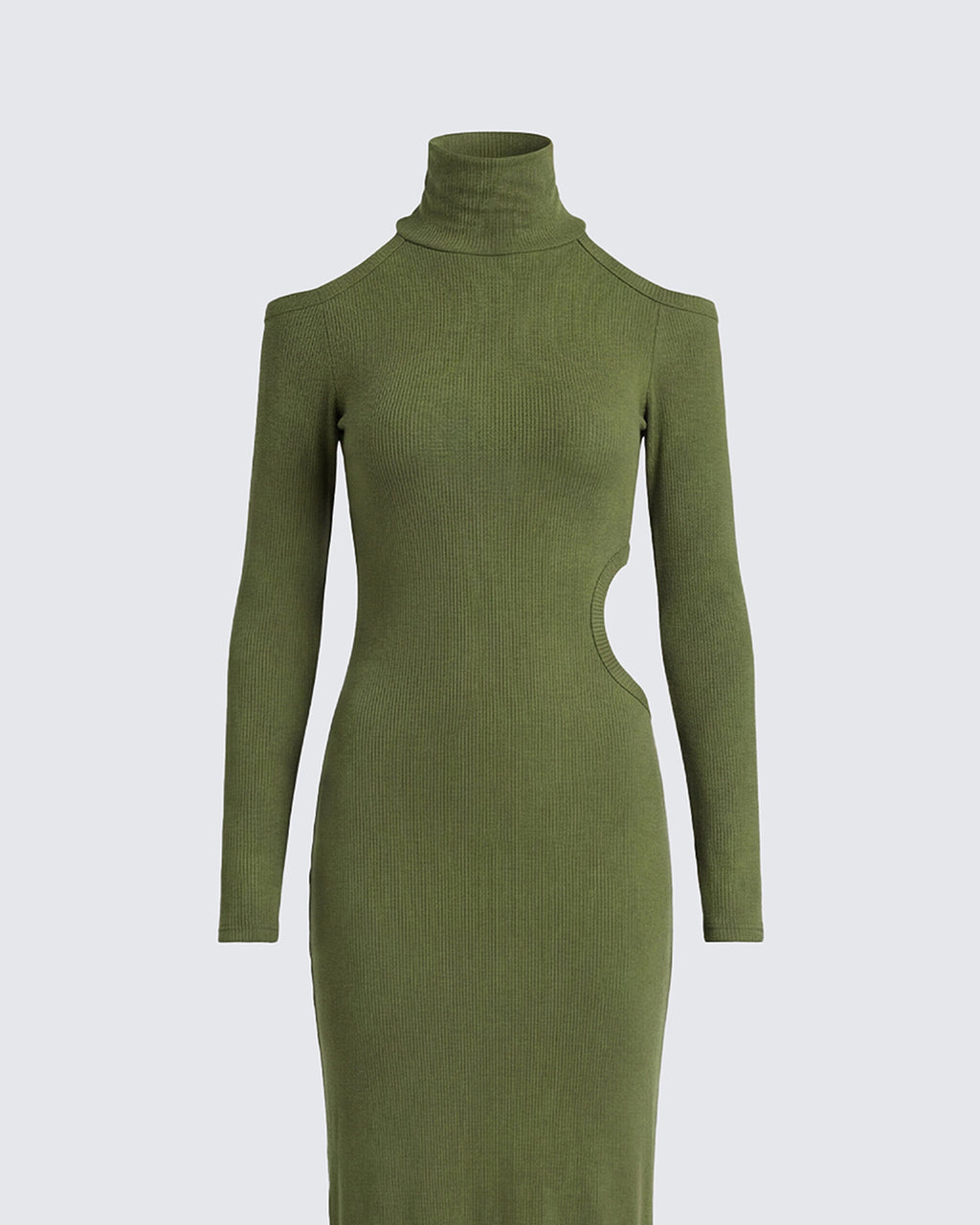 Finesse Aiko Olive Ribbed Cutout Maxi Dress