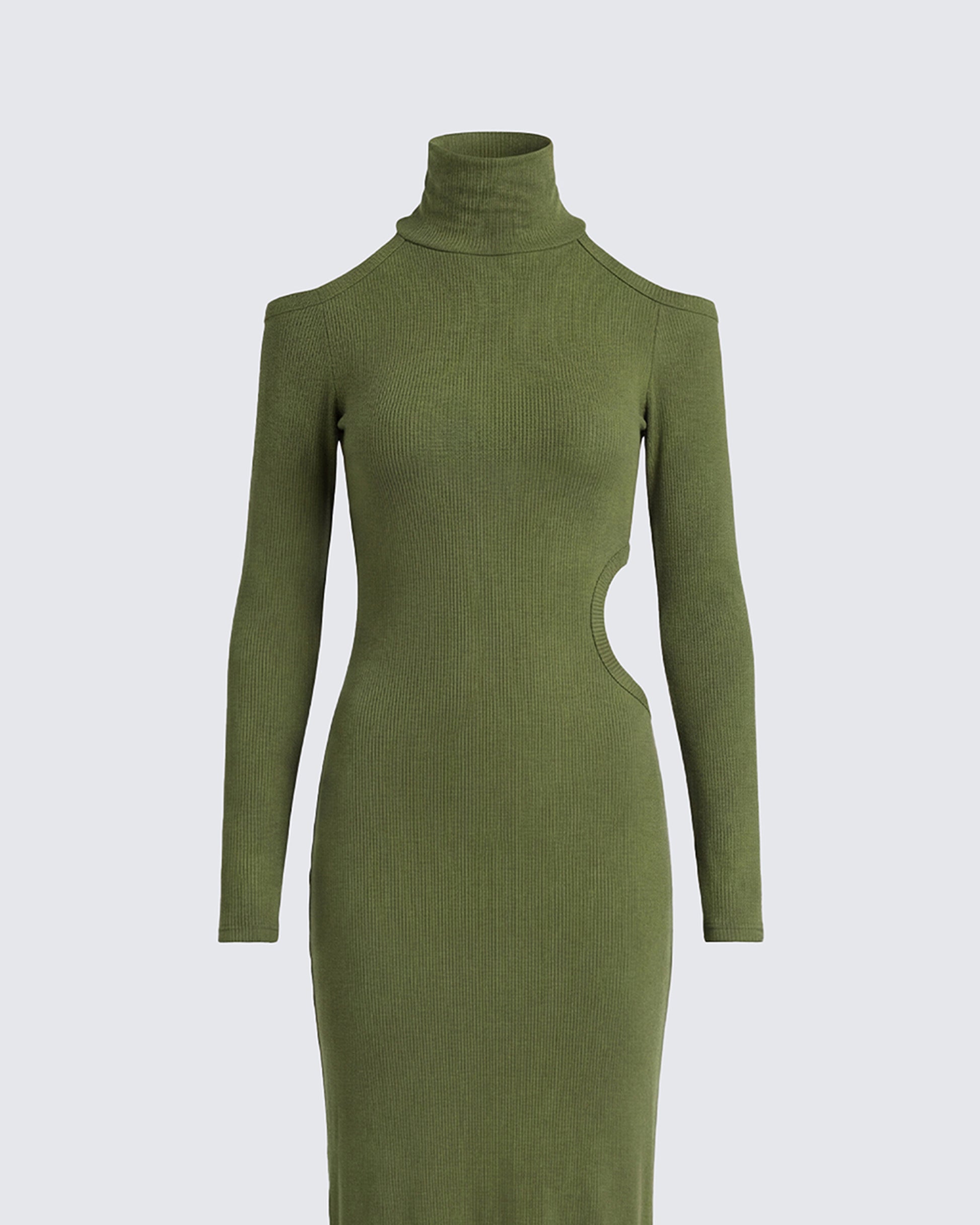 Finesse Aiko Olive Ribbed Cutout Maxi Dress