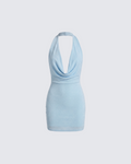 Finesse Akimi Blue Sparkle Halter Mini Dress